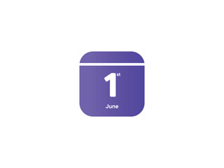 1st June calendar date month icon with gradient color, flat design style vector illustration