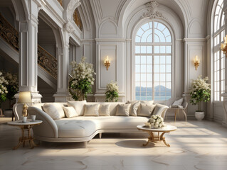 Classic White Interior With Modern Furniture, Mockups Design 3D, High-quality Mockups, Generative Ai