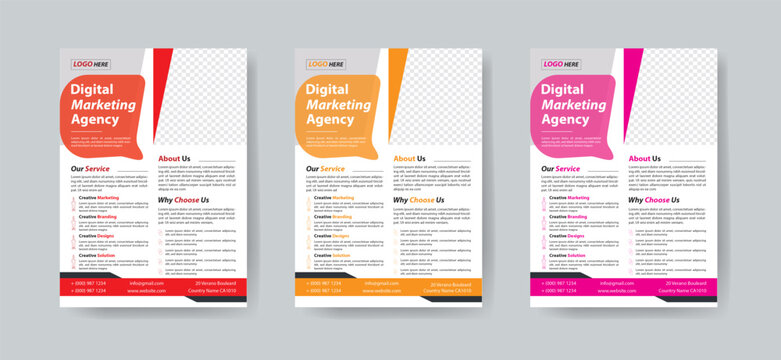 Corporate business flyer template design set with red & mangenta color. marketing, business proposal, promotion, advertise, publication, cover page. new digital marketing flyer set. 