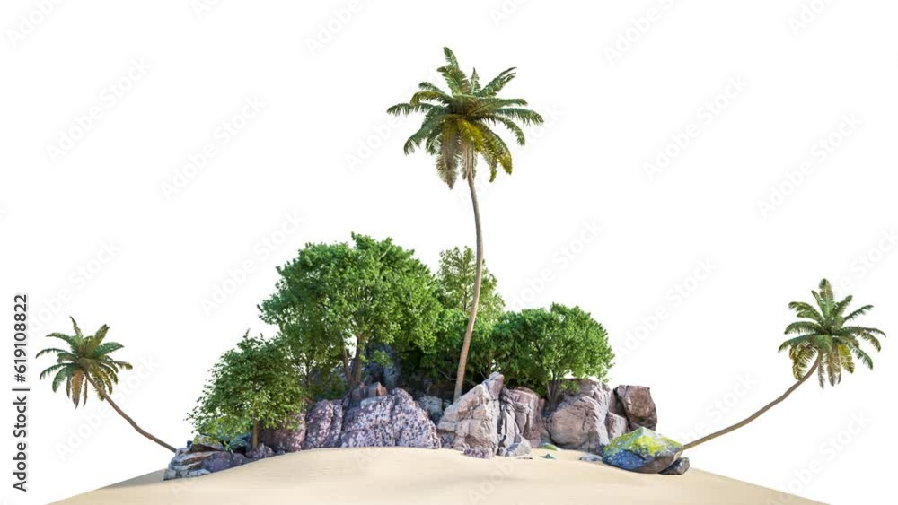 Poster tropical tree with beach or oasis footage, animation group of tree on white background with alpha, 3