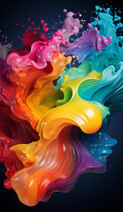 Rainbow liquid swirl.  Colorful paint splash. Colored waves background. Generative Ai