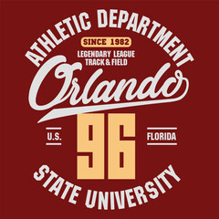 Sport t-shirt graphics. Florida Orlando athletic apparel design. Vector