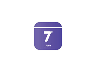 7th June calendar date month icon with gradient color, flat design style vector illustration