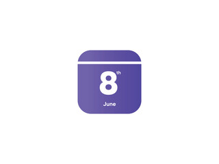 8th June calendar date month icon with gradient color, flat design style vector illustration