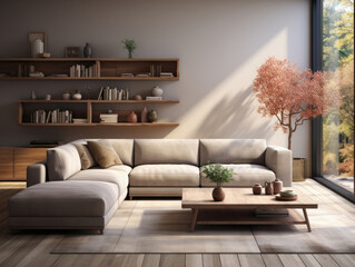 Minimalist Modern Living Room Interior, Mockups Design 3D, High-quality Mockups, Generative Ai