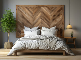Mockup Frame in bedroom interior beige room, Mockups Design 3D, High-quality Mockups, Generative Ai