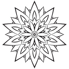 Flower mandala coloring page. Simple symmetric floral shape for mindful coloring