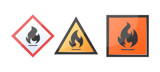 Set of fire hazard signs in flat style