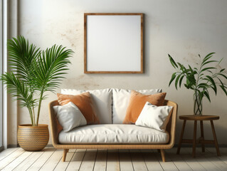 Mockup frame in home interior background white room, Mockups Design 3D, High-quality Mockups, Generative Ai