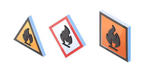 Set of fire hazard signs in flat style