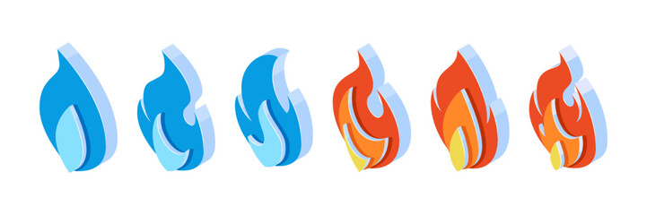 3d fire icons, simple emoji in flat style