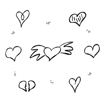 heart wings broken love set elements doodle