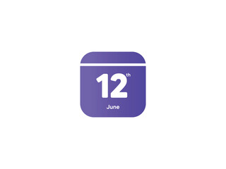 12th June calendar date month icon with gradient color, flat design style vector illustration