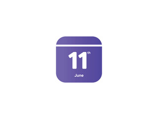 11th June calendar date month icon with gradient color, flat design style vector illustration