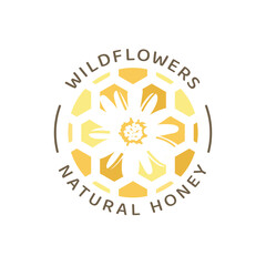 Natural wild honey label. Vector circle tag.