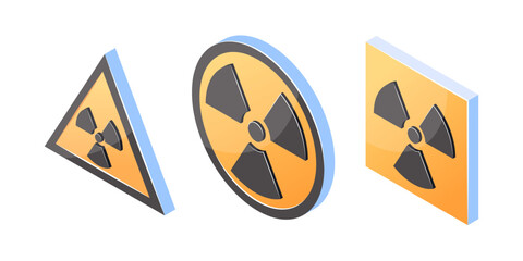 Ionizing radiation 3d signs in flat style, vector