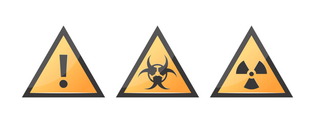 Hazard icons, vector yellow triangle warning signs