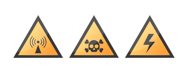 Hazard icons, vector yellow triangle warning signs