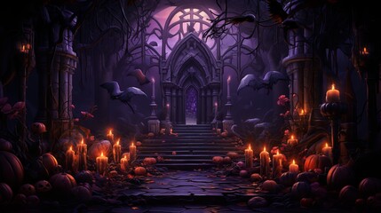 Fototapeta premium An altar decorated with flowers and candles to honor departed loved ones on Halloween illustration Generative AI