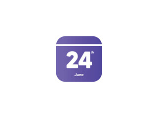 24th June calendar date month icon with gradient color, flat design style vector illustration