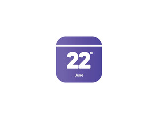 22th June calendar date month icon with gradient color, flat design style vector illustration