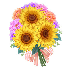 ひまわりとガーベラのブーケ　花束　素材