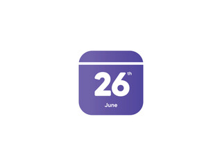 26th June calendar date month icon with gradient color, flat design style vector illustration