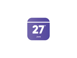 27th June calendar date month icon with gradient color, flat design style vector illustration