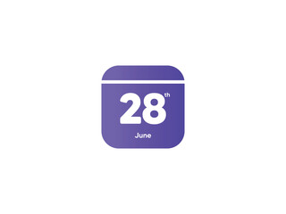 28th June calendar date month icon with gradient color, flat design style vector illustration