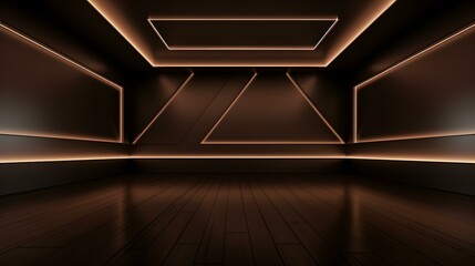 Empty geometrical Room in Chocolate Colors with beautiful Lighting. Futuristic Background for...
