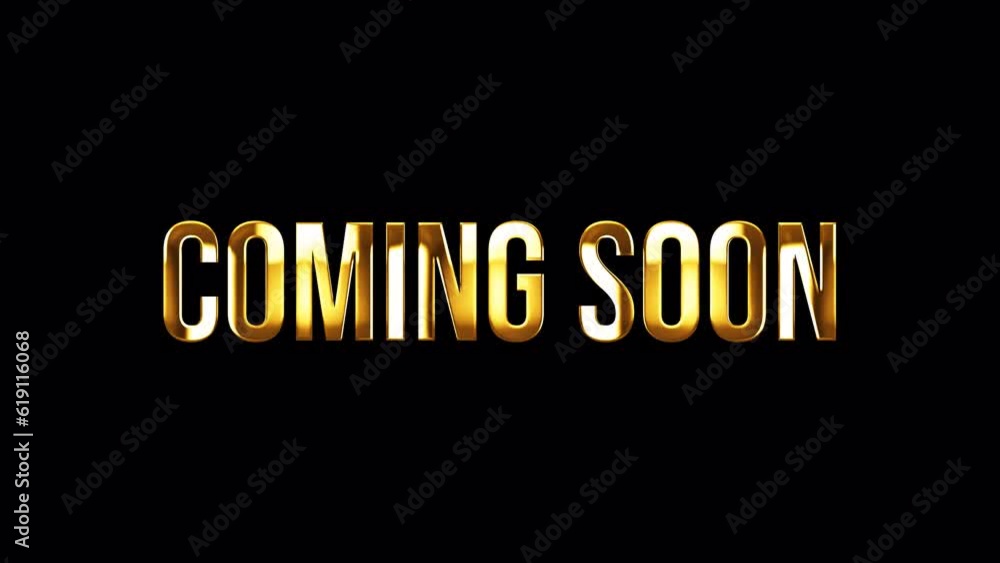 Poster loop coming soon golden shine light motion text effect animation on black abstract background. promo