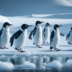 Obraz premium Photo of a group of penguins walking across a snow-covered field