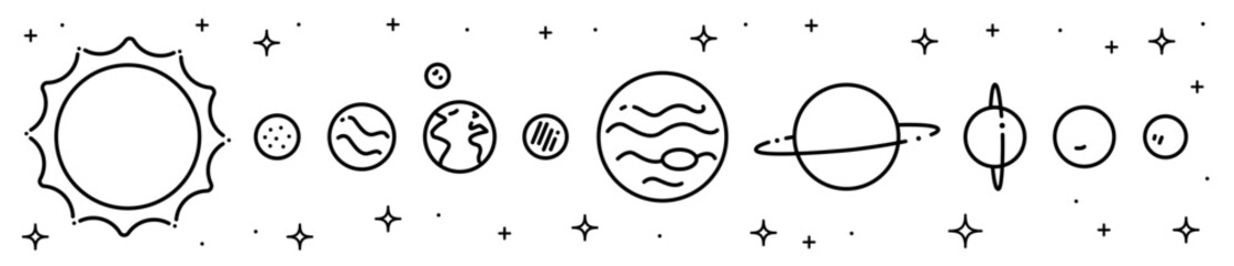Solar system planets and sun vector educational icon set. © sakedon