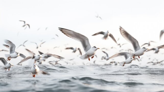 A flock of seagulls flying over the ocean. Generative AI image.