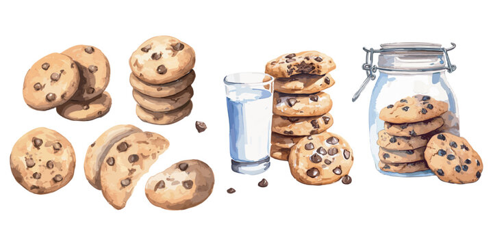 watercolor Chocolate Chip Cookies clipart for graphic resources