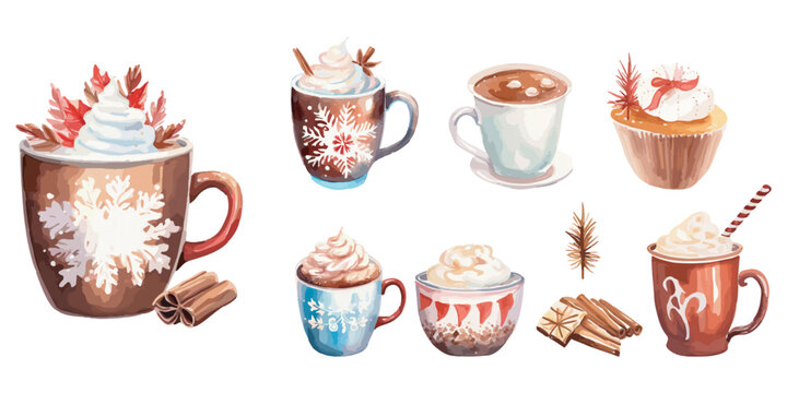 watercolor christmas Hot Cocoa clipart for graphic resources