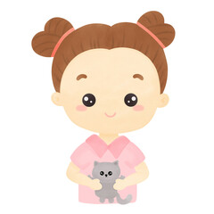 girl holding a gray cat