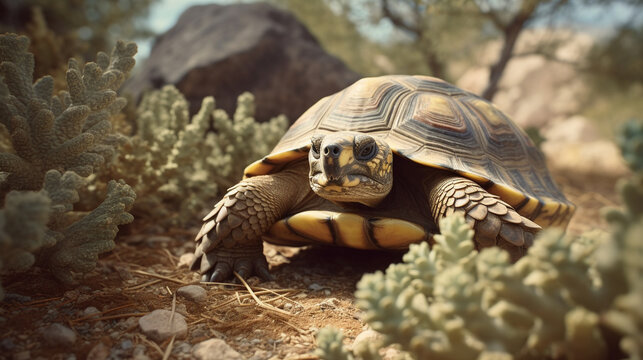 turtle on the rocks HD 8K wallpaper Stock Photographic Image