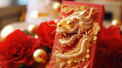 Chinese New Year Ornaments. Traditional Dancing Dragon. Years of the Dragon - obrazy, fototapety, plakaty