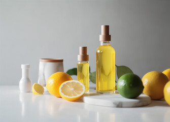 lemon natural lime spa treatment bottle body skincare organic oil. Generative AI.