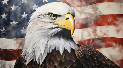 american bald eagle with flag