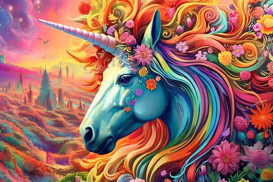 Psychedelic Art colorful Unicorn © Sheha