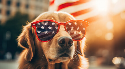 USA dog wearing sunglasses