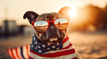 USA Dog wearing sunglasses