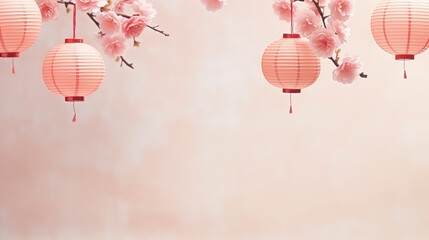 Obraz premium Traditional Chinese lanterns with paper flowers as background