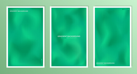 Template of bright green backgrounds. Vector emerald a4 wallpapers with blurred wavy fluid gradient. Vertical backdrop with silk or satin texture for web or print cover banners, posters, flyers