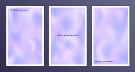 Template of soft purple backgrounds. Pastel lilac wallpapers with blurred wavy fluid gradient. Digital holographic backdrops with silk or satin texture for web or print cover banners, posters, flyers