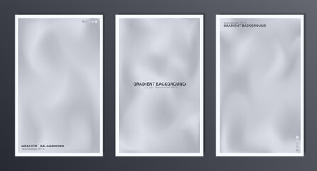Abstract vertical backgrounds with blurred soft grey gradient. Black and white pastel a4 wallpapers. Template of empty modern digital smoky backdrop, print card, web banner with smooth pattern