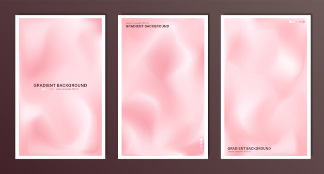 Template of soft pink backgrounds. Vector pastel wallpapers with blurred wavy fluid gradient. Digital backdrop with silk or satin texture for web or print cover banners, posters, flyers