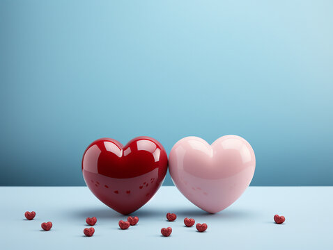 Simple 3D hearts on pink background, Ai Generation
